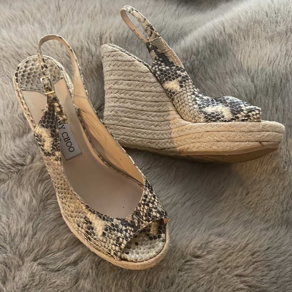 $545 Authentic Jimmy Choo Wedge Python Snake Leat… - image 4